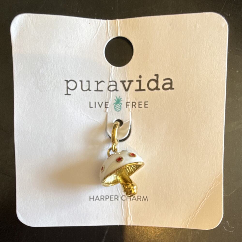 Pura Vida Mushroom Dangle Harper Charm Gold Plated Enamel Waterproof